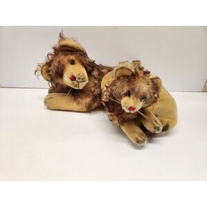 (2)Vintage Anker Germany Bombo Lions Lying Down Mohair Plush  1960s